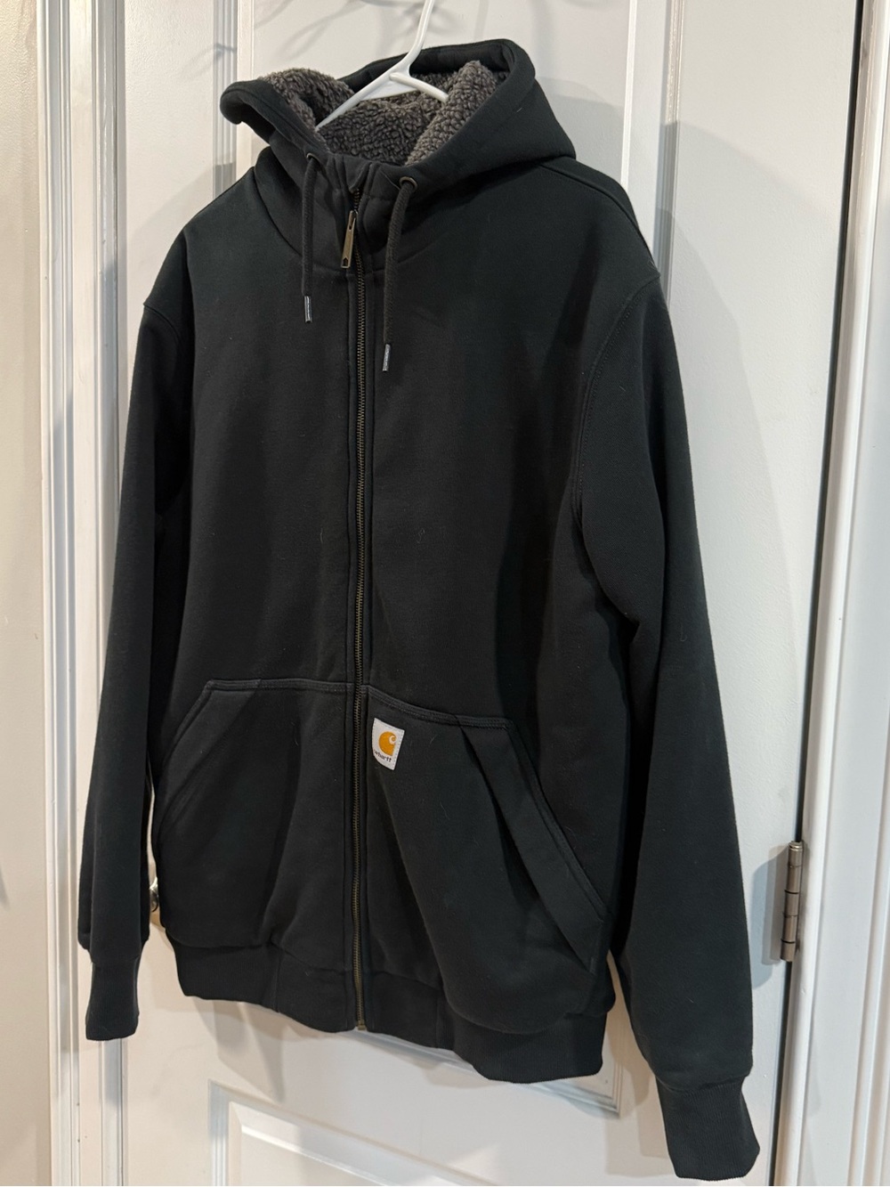 Carhartt Rain Defender Men's Charcoal Zip-Up Hooded Sweatshirt - Picture 2 of 10